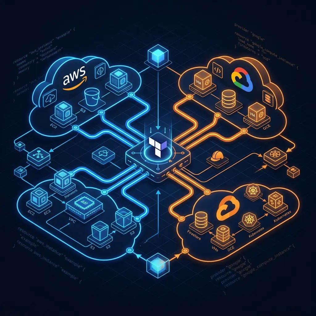 Multi-Cloud Terraform Infrastructure diagram showing AWS and GCP resources