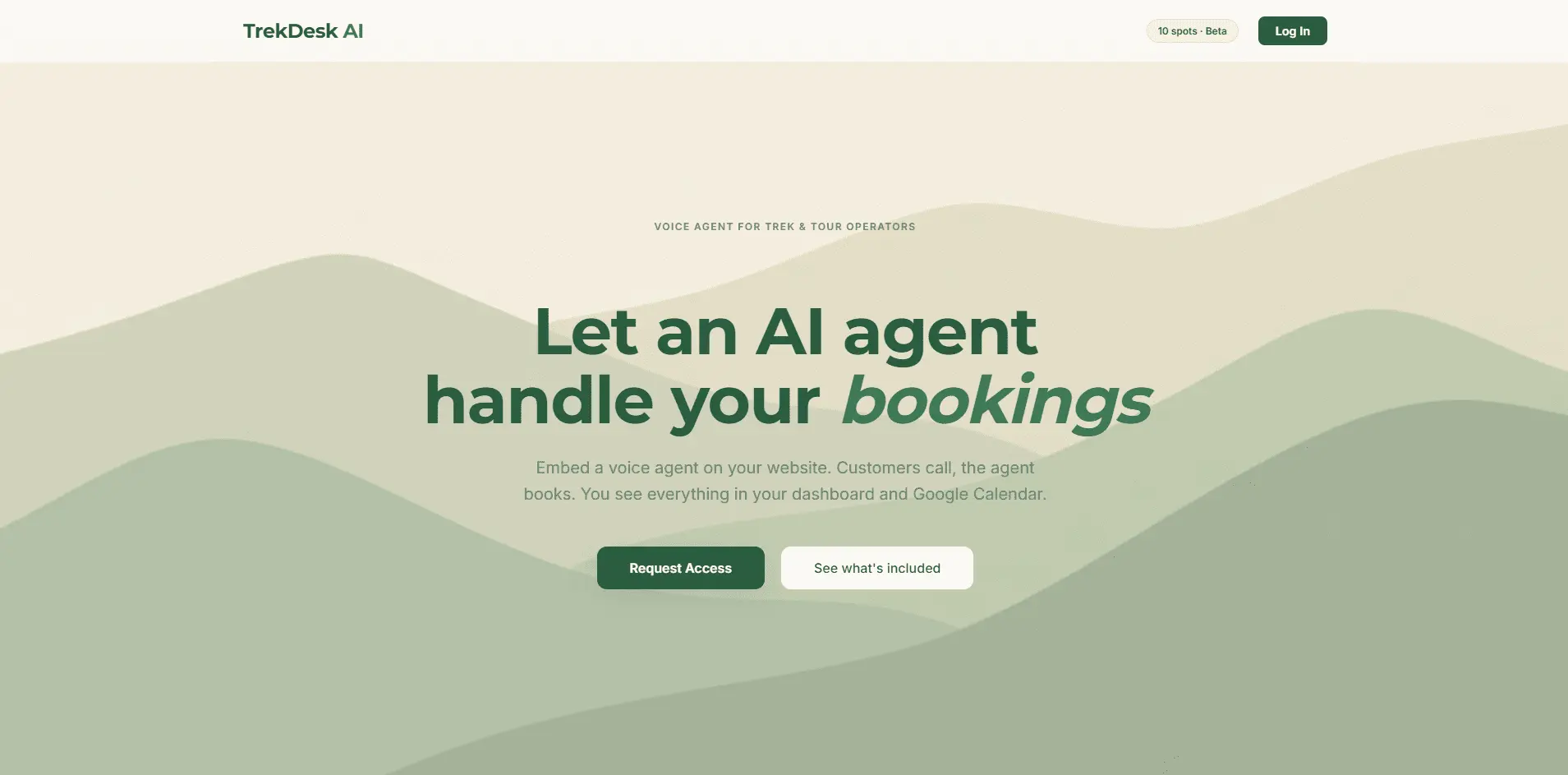 TrekDesk AI booking assistant interface